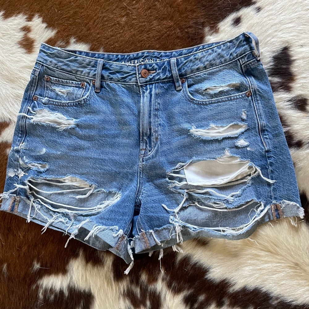 American Eagle Outfitters Women's Distressed Blue Denim Shorts